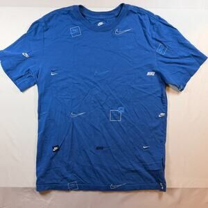 Nike Sportswear Men's All Over Print Logo Short Sleeve T Shirt Blue Size Small